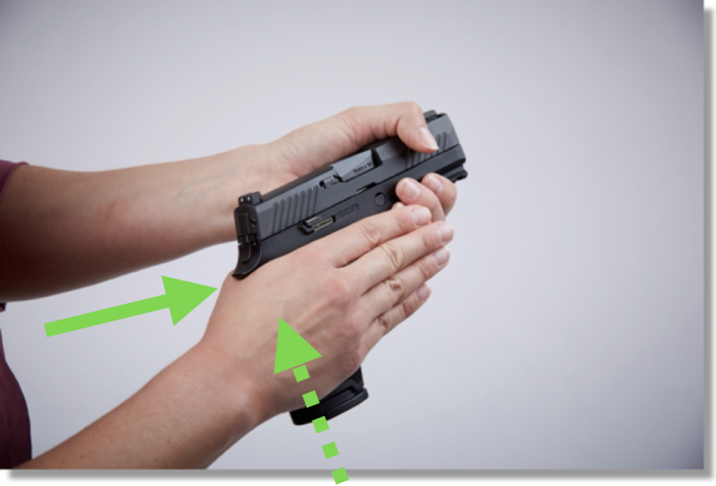 How to grip a pistol - Step 2 No gap between backstop and web of hand
